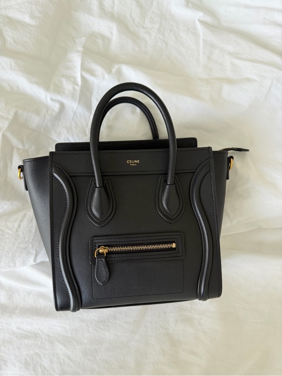 Celine Handbags - Celine Black Leather Mini Luggage Satchel with Gold Hardware